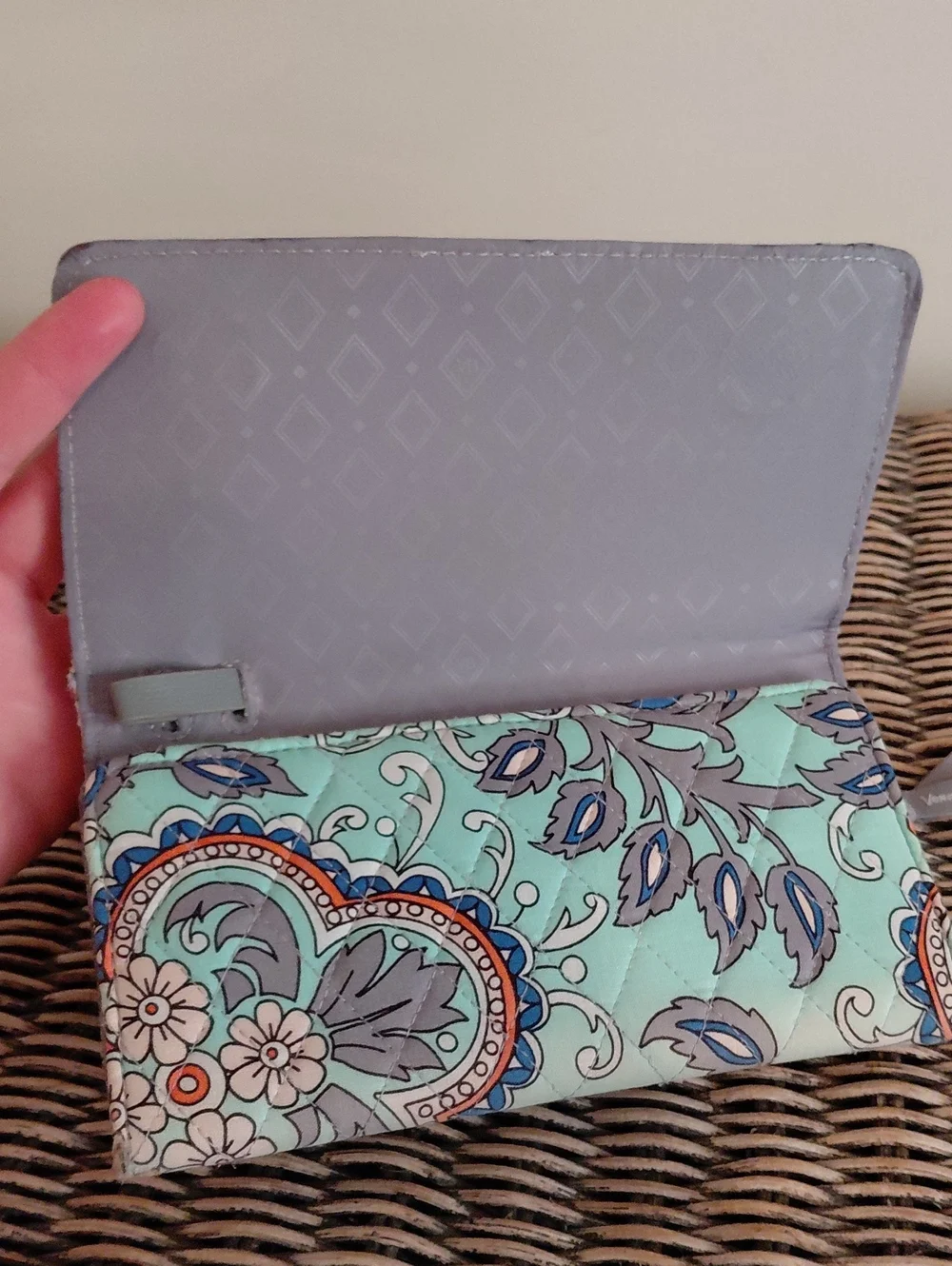 Vera Bradley Mint and Blue Quilted Floral Wristlet Wallet